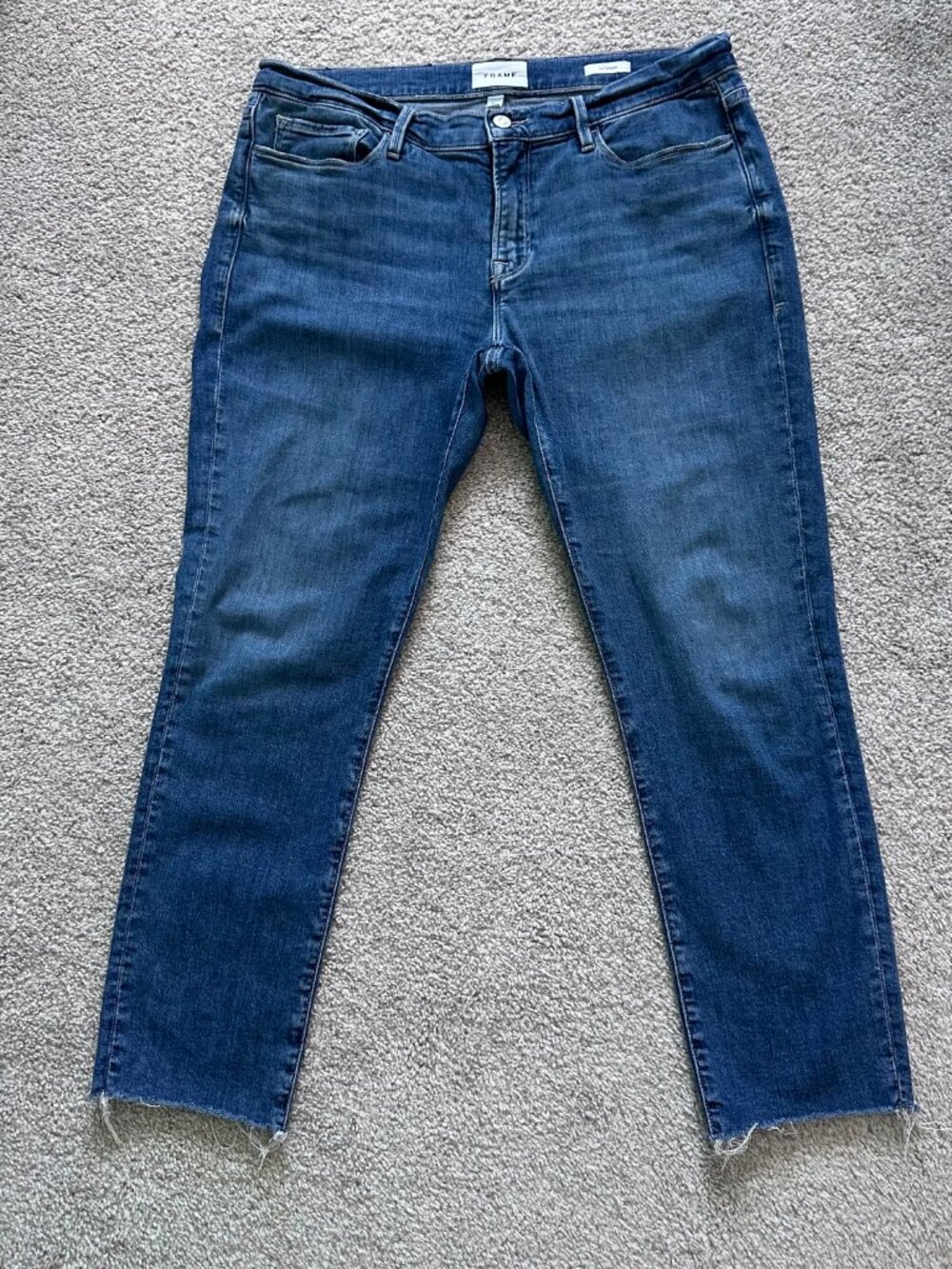 FRAME Le Garcon Slim Boyfriend Jeans Blue Gratitude Raw Hem LGJRA785 Sz 30 - Picture 5 of 13